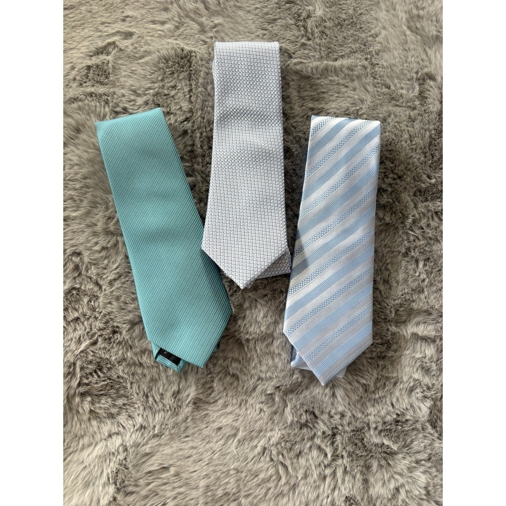 Set of 3 ties handmade silk teal &‎ light blue